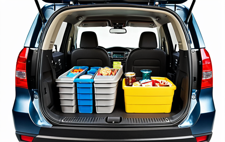 **Image Prompt 1: Organized Cargo Space**
- Create an image of a well-organized cargo space in a Honda Pilot. The scene should show larger items like suitcases placed at the bottom and smaller items like snacks and stationery neatly arranged on top. Include storage accessories like stackable bins and dividers to illustrate effective organization.