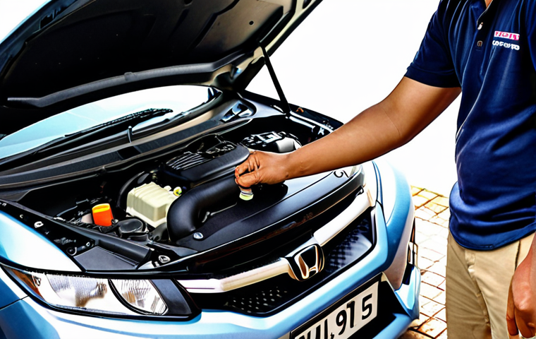 **
Prompt: A well-maintained Honda Civic in Malaysia, showcasing regular car maintenance. Open hood with visible engine components, clean engine bay, mechanic checking fluid levels. Focus on the car's reliability and affordability of maintenance.
**