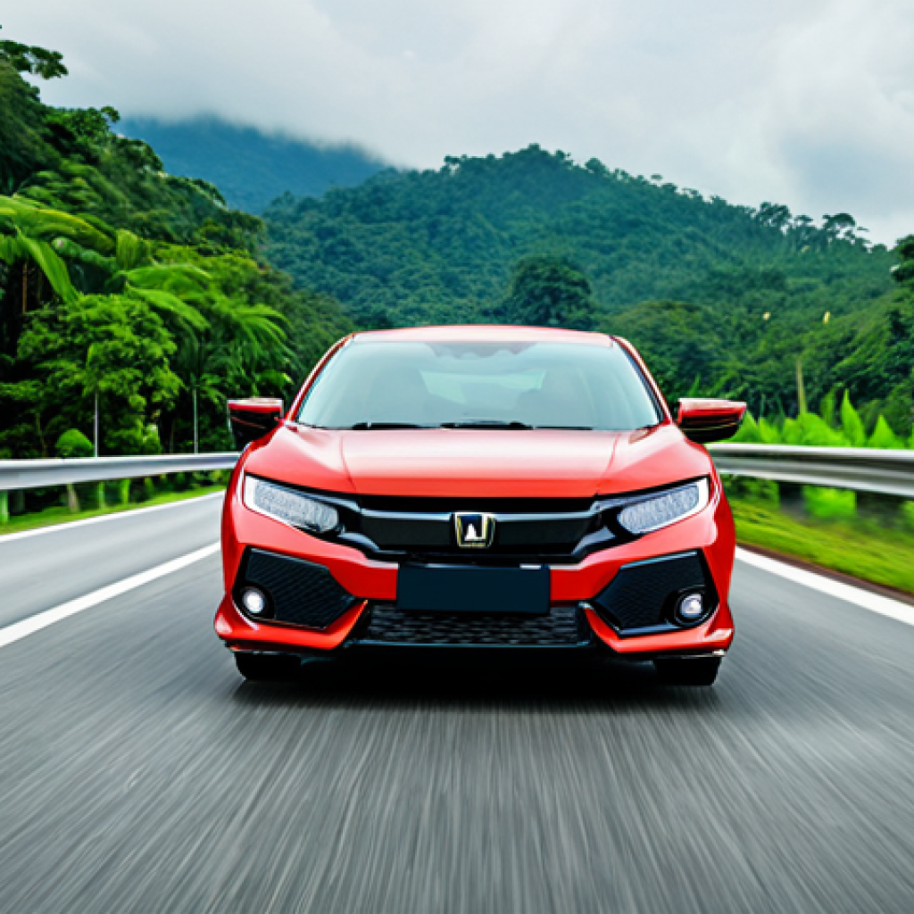 Energetic Driving Experience**

"A fully clothed driver in a modern Honda Civic, experiencing the thrill of driving on a scenic Malaysian highway, surrounded by lush greenery, appropriate attire, safe for work, perfect anatomy, correct proportions, natural pose, professional automotive photography, high quality, family-friendly"

**